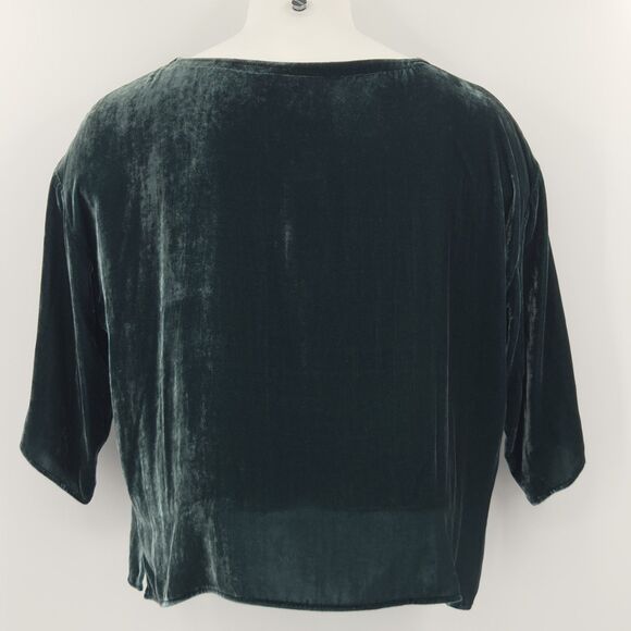 Eileen Fisher Bateau Boxy Top Womens Size Large Green Velvet Holiday Christmas - Picture 3 of 7